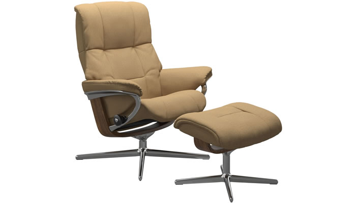 Stressless Mayfair Recliner and Stool with Classic Base in Calido Honey Fabric